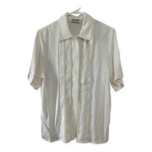 Vintage 1980s Christie & Jill Women’s Size 4 Ivory Short Sleeve Blouse – Made in